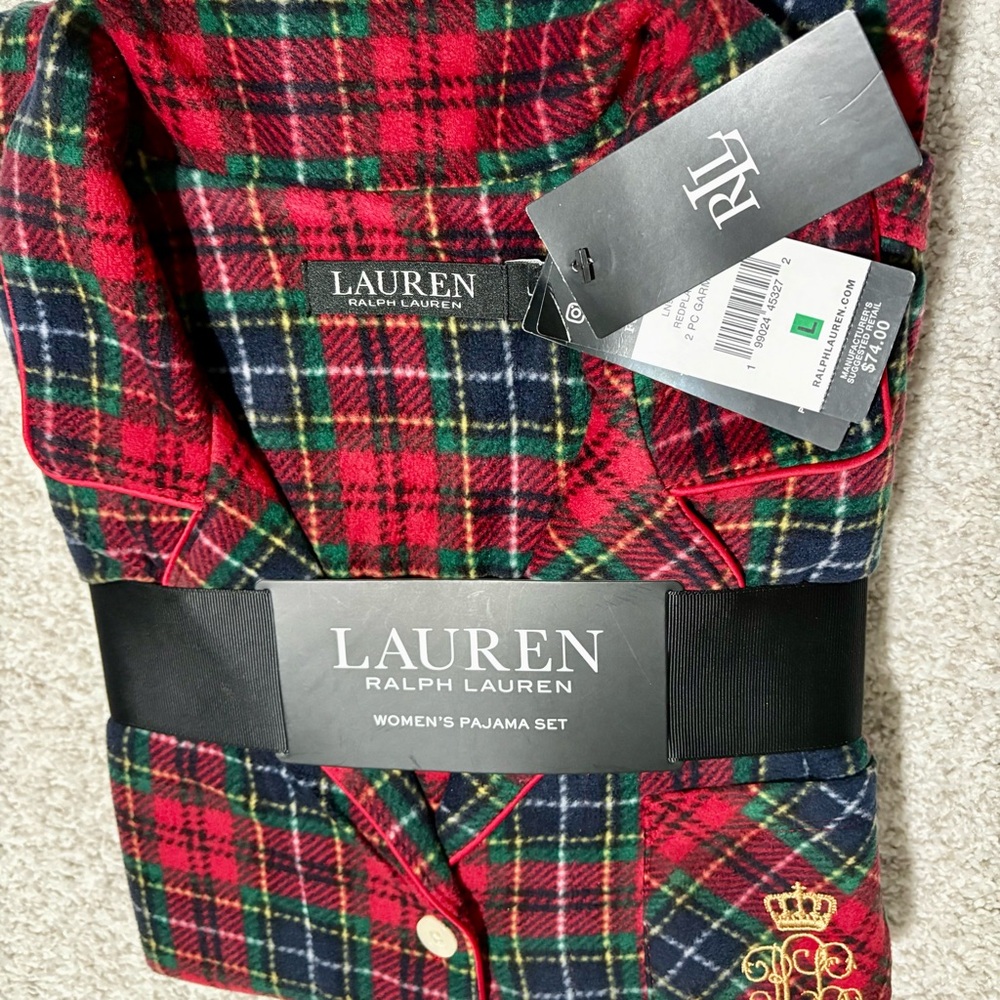 NWT Lauren Ralph Lauren Red and Green Plaid Women’s Pajama Set size Large - Picture 5 of 7